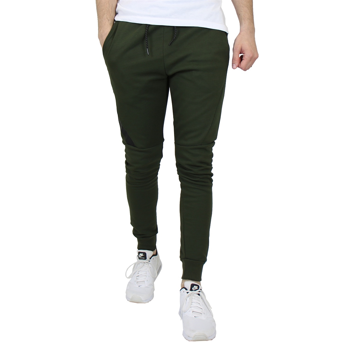 Wholesale Men's Tech Fleece Stretch, Joggers in Olive Green, Sold in Bulk