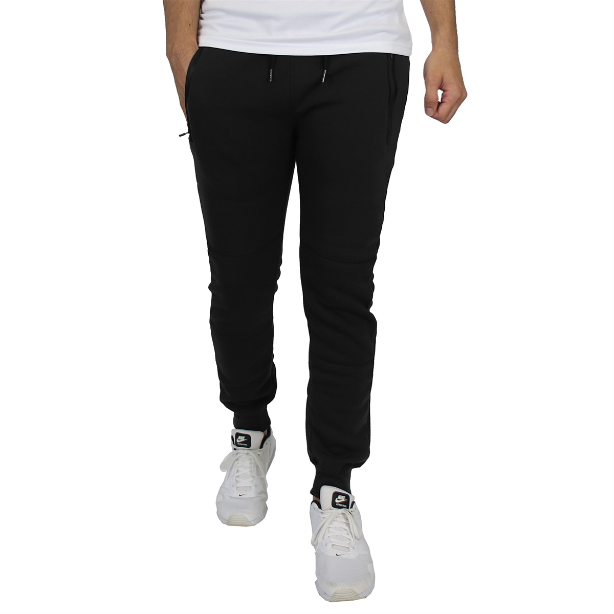 Men's Fleece Joggers Zip Pockets in Black by Size, Sold in Bulk