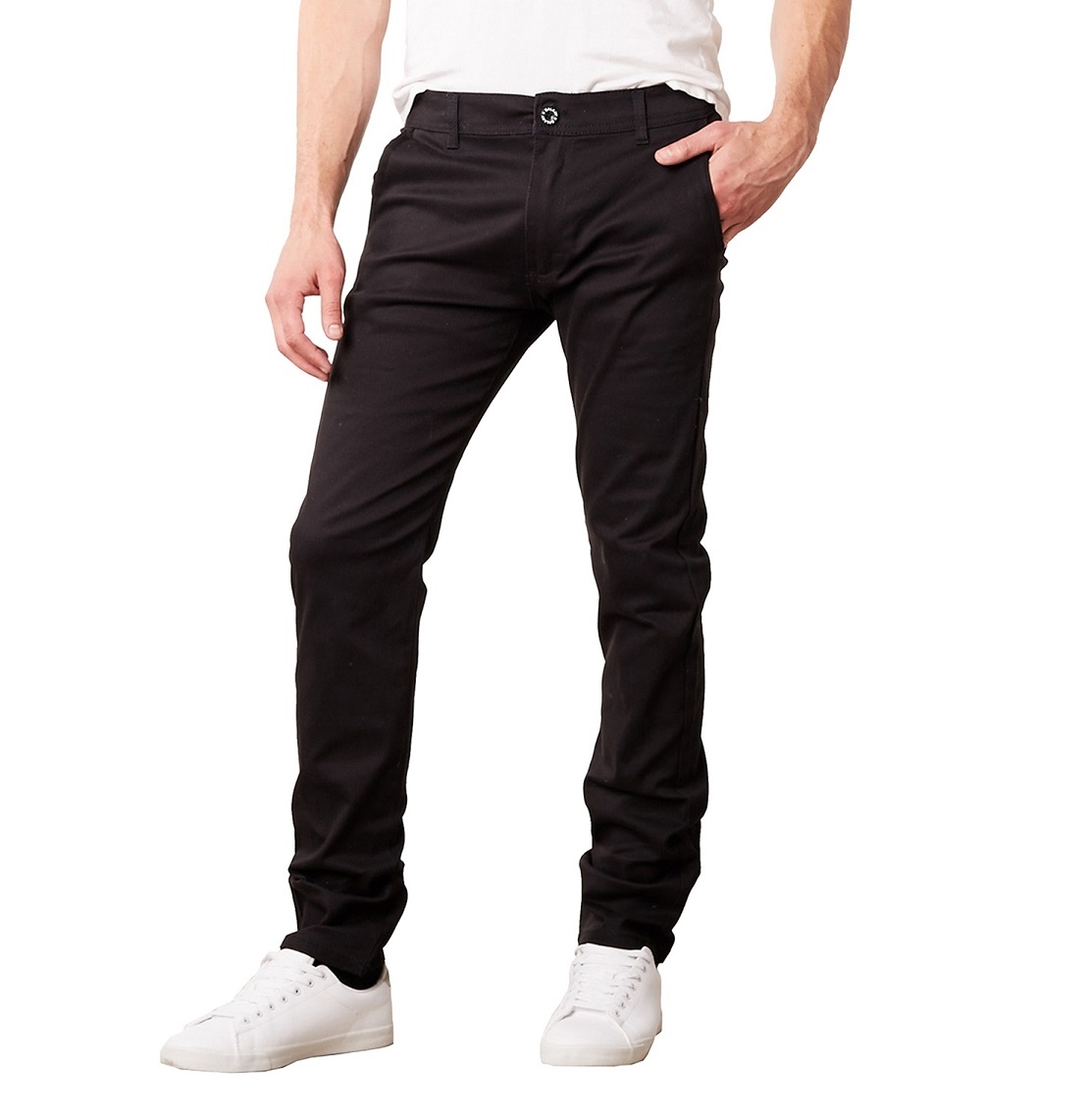 Wholesale Men's Stretch Chino Slim Fit Pants in Black, Sold in Bulk